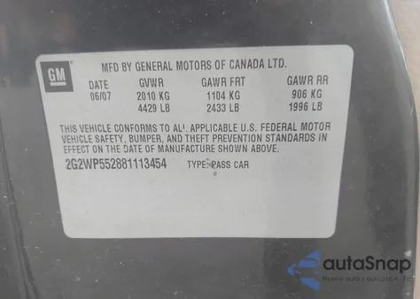 2008 Pontiac Grand Prix from USA, damaged, VIN 2G2WP552881113454